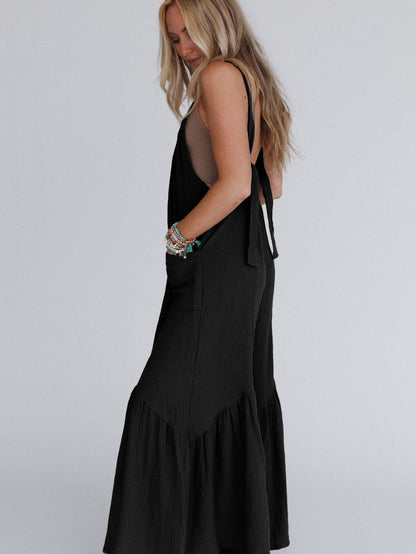 Elegant Black Ruffled Wide Leg Jumpsuit
