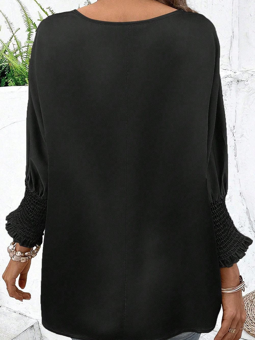 Elegant Black Satin Dolman Sleeve Blouse