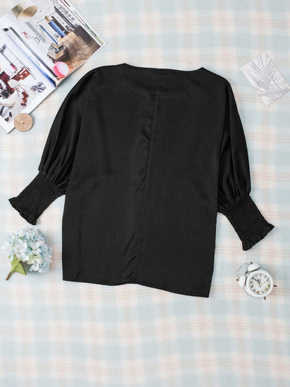 Elegant Black Satin Dolman Sleeve Blouse