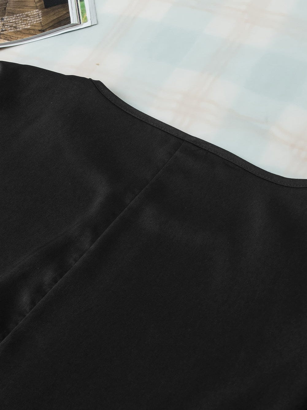 Elegant Black Satin Dolman Sleeve Blouse