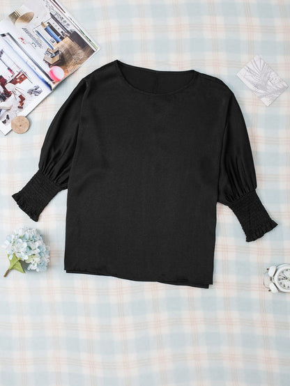 Elegant Black Satin Dolman Sleeve Blouse