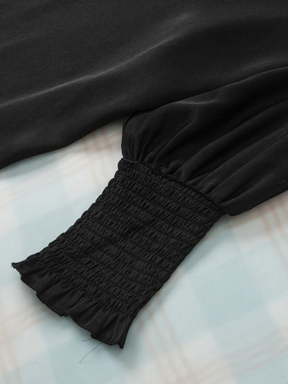 Elegant Black Satin Dolman Sleeve Blouse