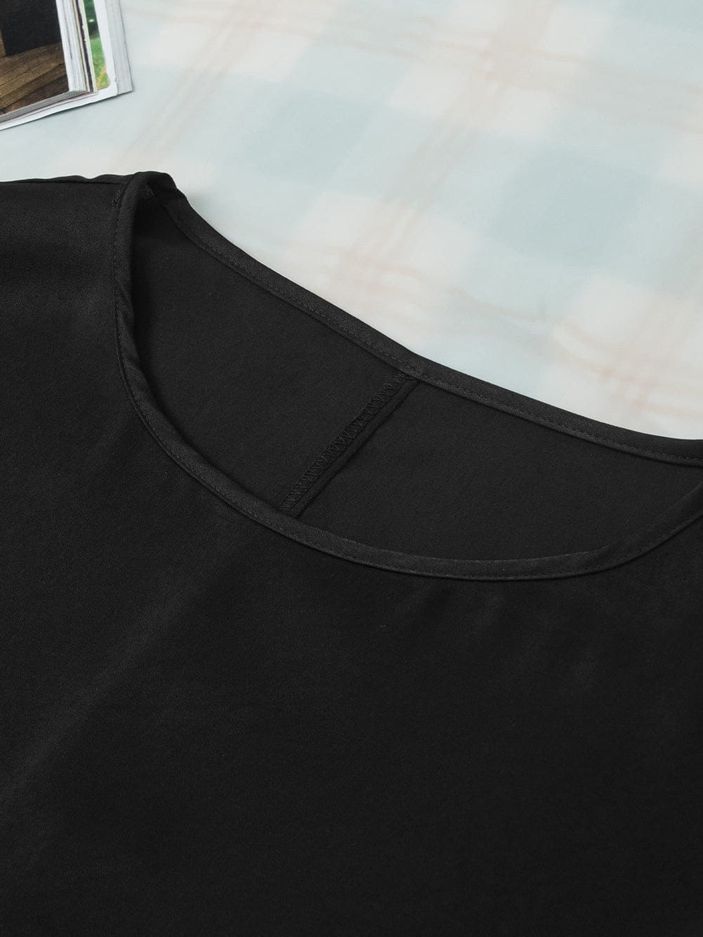 Elegant Black Satin Dolman Sleeve Blouse