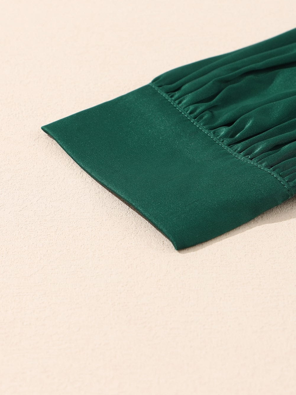 Elegant Black Satin V Neck Knot Blouse in Green