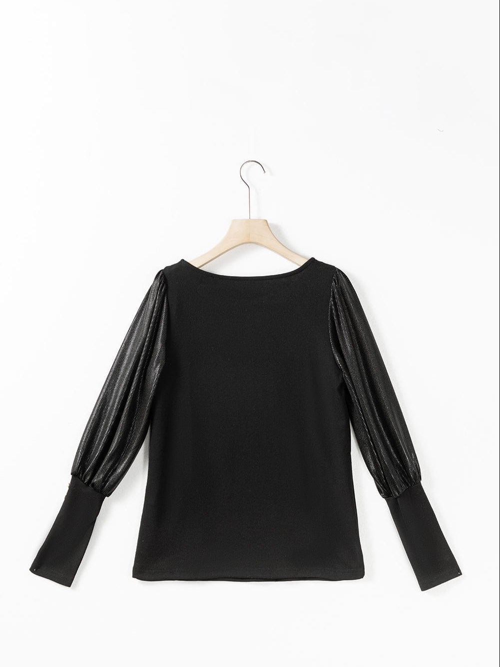 Elegant Black Sequin Detail Top with Shiny Puff Sleeves