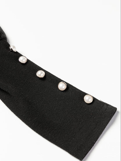 Elegant Black Sequin Detail Top with Shiny Puff Sleeves