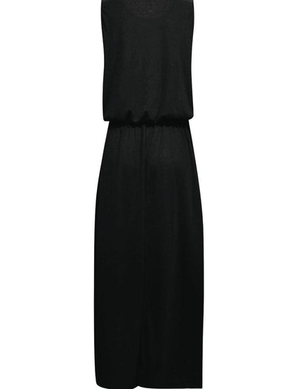Elegant Black Sleeveless Maxi Tunic Dress with Side Split