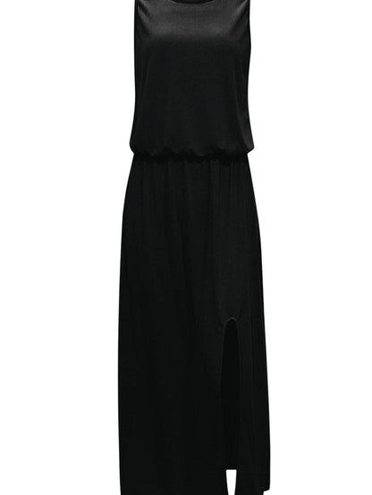 Elegant Black Sleeveless Maxi Tunic Dress with Side Split