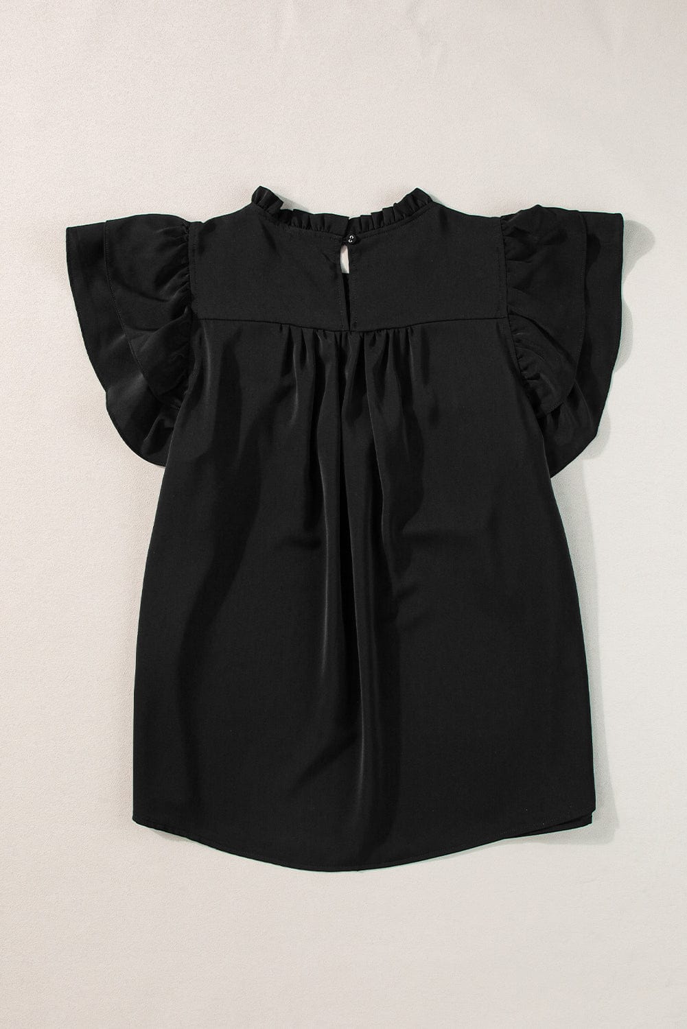Elegant Black Smocked Blouse with Ruffle Sleeves