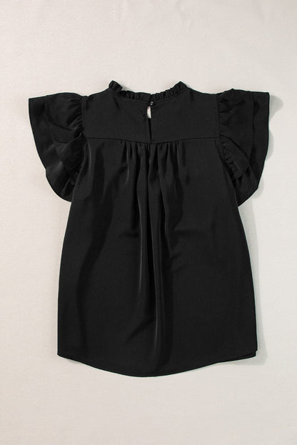 Elegant Black Smocked Blouse with Ruffle Sleeves