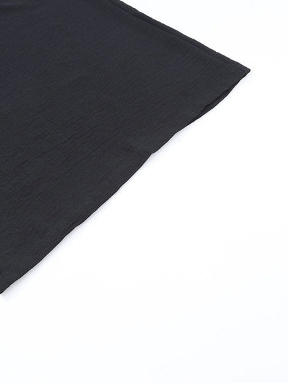 Elegant Black Smocked Square Neck Fit and Flare Jumpsuit