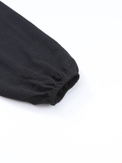 Elegant Black Smocked Square Neck Fit and Flare Jumpsuit