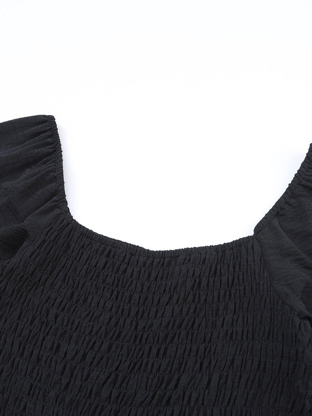 Elegant Black Smocked Square Neck Fit and Flare Jumpsuit