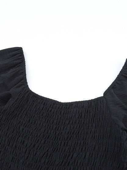 Elegant Black Smocked Square Neck Fit and Flare Jumpsuit