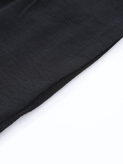 Elegant Black Smocked Square Neck Fit and Flare Jumpsuit