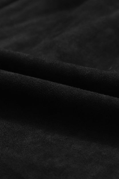 Elegant Black Square Neck Faux Leather Puff Sleeve Mini Dress