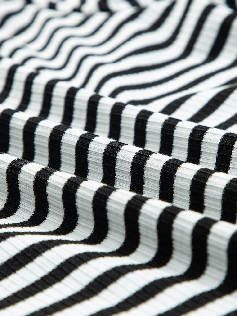 Elegant Black Striped Half Sleeve T-shirt with Scalloped Trim