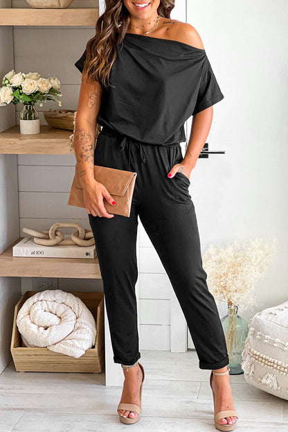 Elegant Black Tapered Jumpsuit with Tie Waist