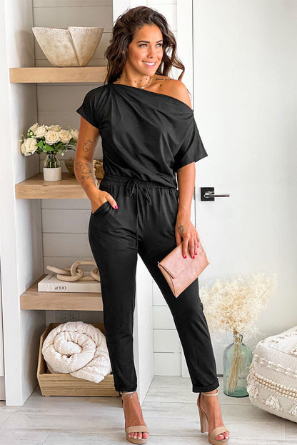 Elegant Black Tapered Jumpsuit with Tie Waist