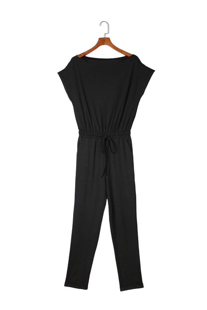 Elegant Black Tapered Jumpsuit with Tie Waist