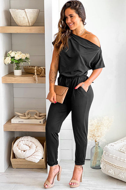 Elegant Black Tapered Jumpsuit with Tie Waist