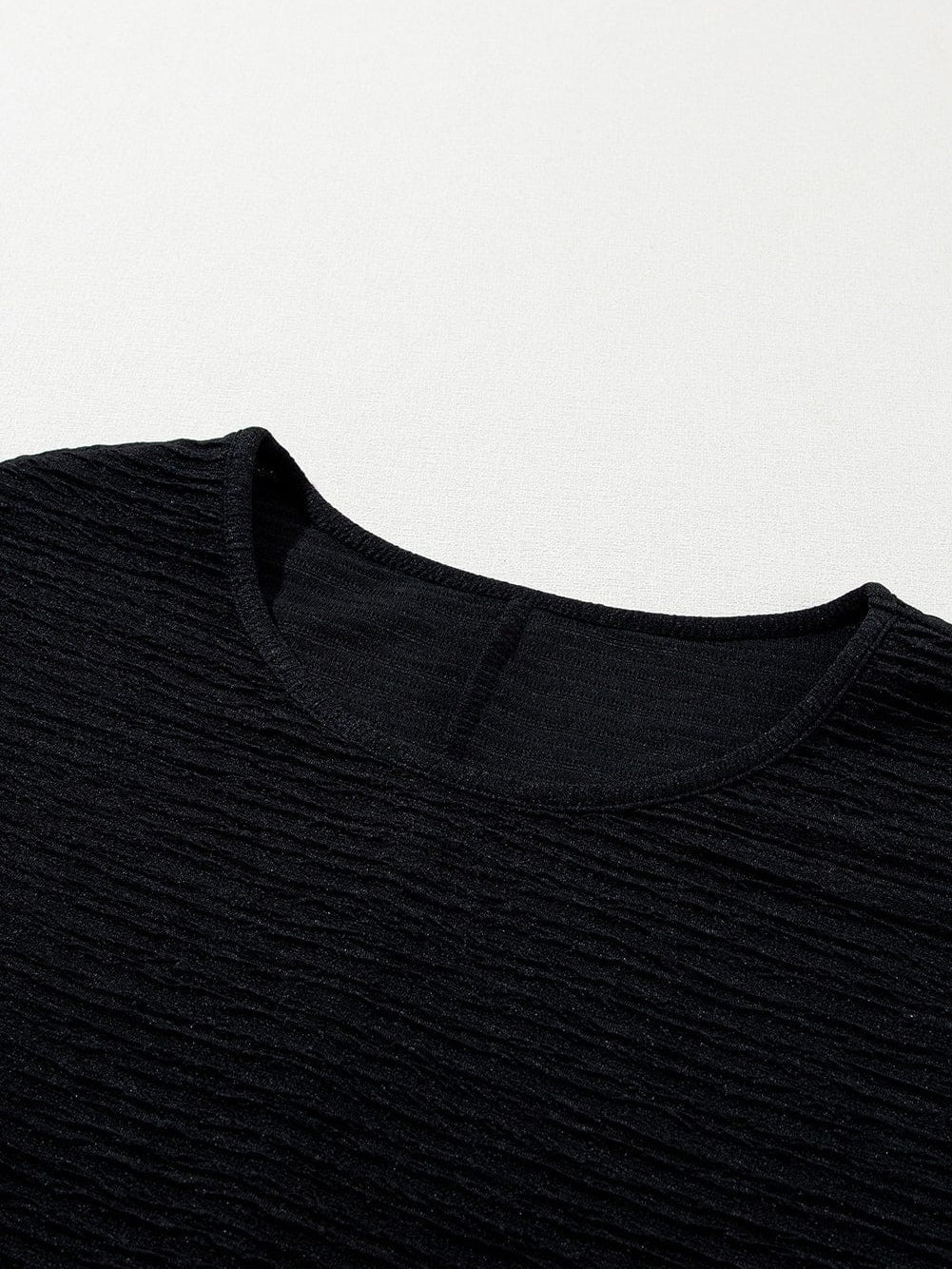 Elegant Black Textured Ruffle Sleeve Blouse