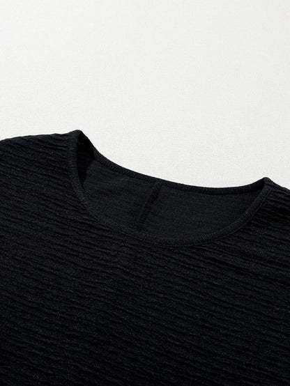 Elegant Black Textured Ruffle Sleeve Blouse