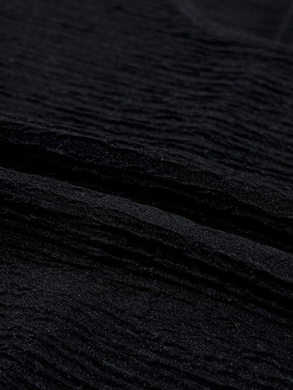 Elegant Black Textured Ruffle Sleeve Blouse