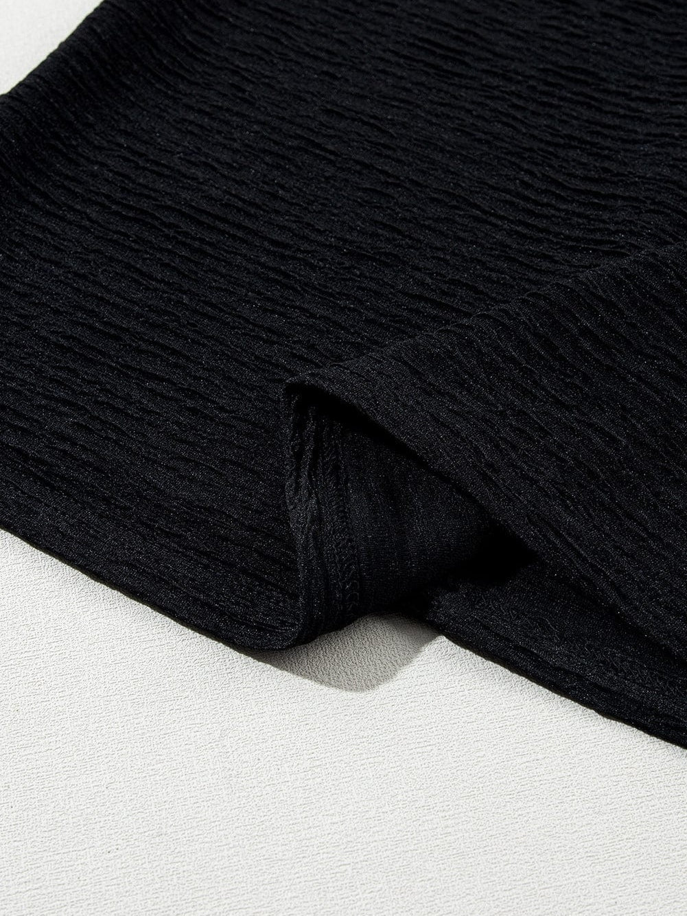 Elegant Black Textured Ruffle Sleeve Blouse