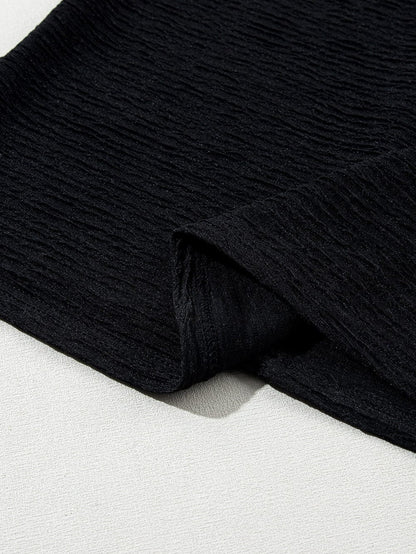 Elegant Black Textured Ruffle Sleeve Blouse