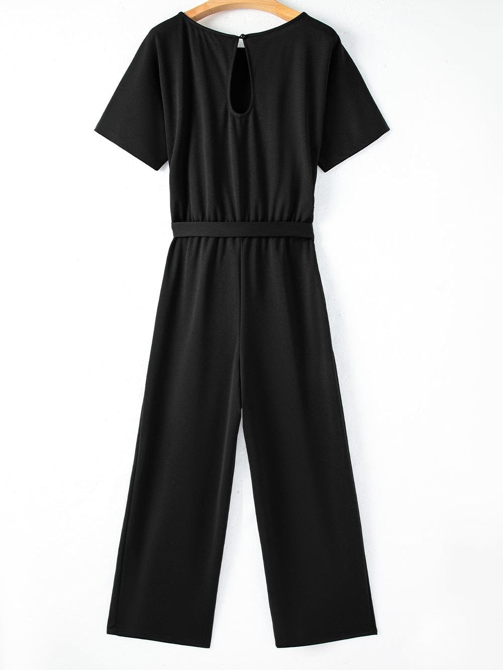 Elegant Black Tie-Waist Batwing Jumpsuit