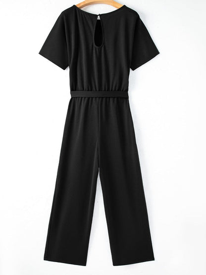 Elegant Black Tie-Waist Batwing Jumpsuit