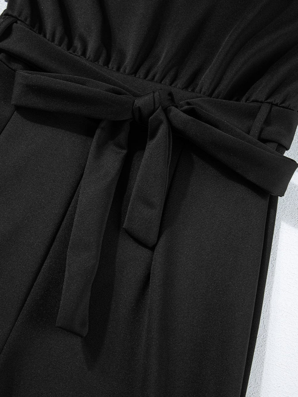 Elegant Black Tie-Waist Batwing Jumpsuit