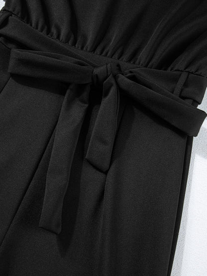 Elegant Black Tie-Waist Batwing Jumpsuit
