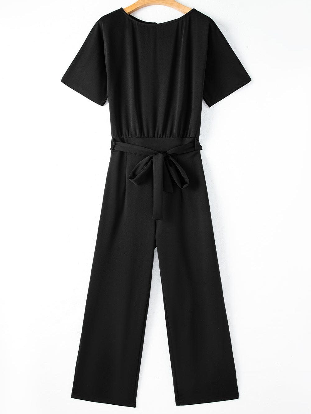 Elegant Black Tie-Waist Batwing Jumpsuit