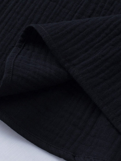 Elegant Black Tiered Ruffle Textured Blouse with Short Sleeves