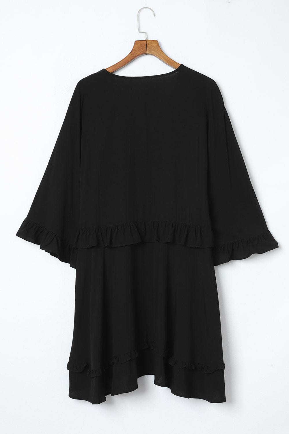 Elegant Black V-Neck Babydoll Mini Dress with Ruffled Sleeves