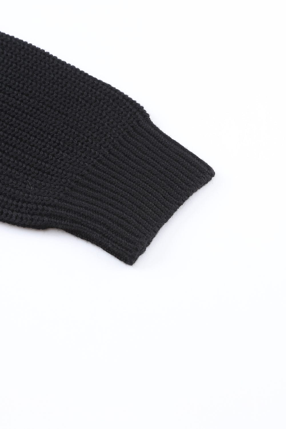 Elegant Black V-Neck Ribbed Knit Sweater