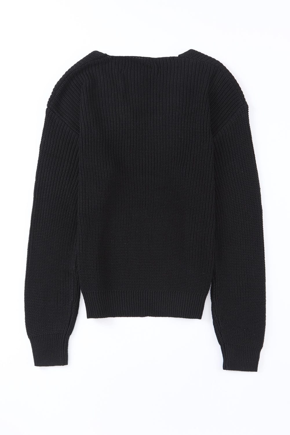 Elegant Black V-Neck Ribbed Knit Sweater