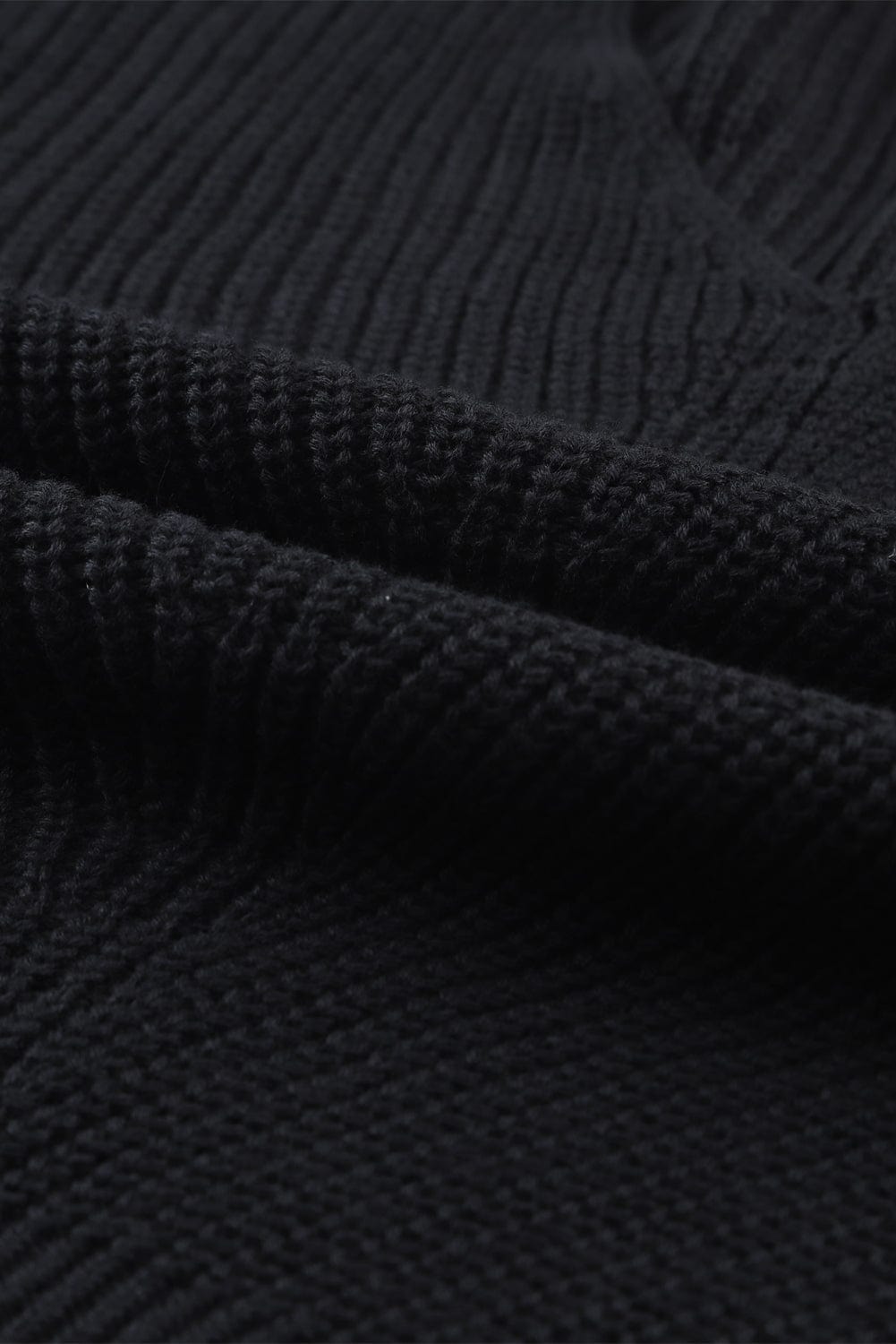 Elegant Black V-Neck Ribbed Knit Sweater