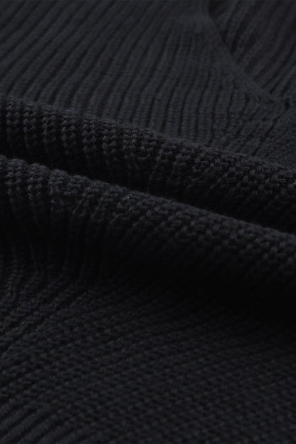 Elegant Black V-Neck Ribbed Knit Sweater
