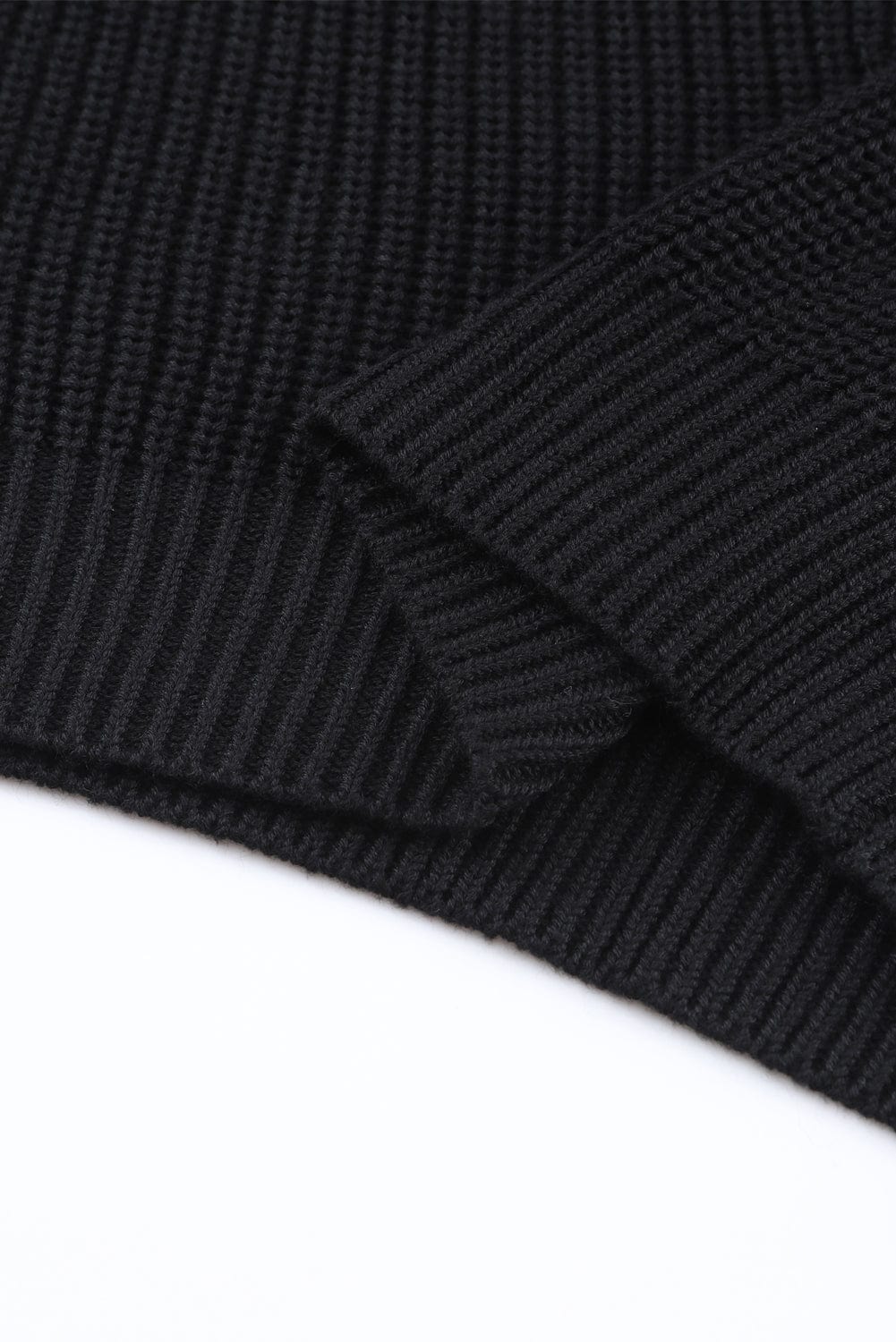 Elegant Black V-Neck Ribbed Knit Sweater