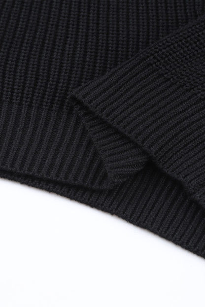 Elegant Black V-Neck Ribbed Knit Sweater