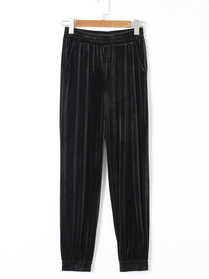 Elegant Black Velvet Jogger Trousers