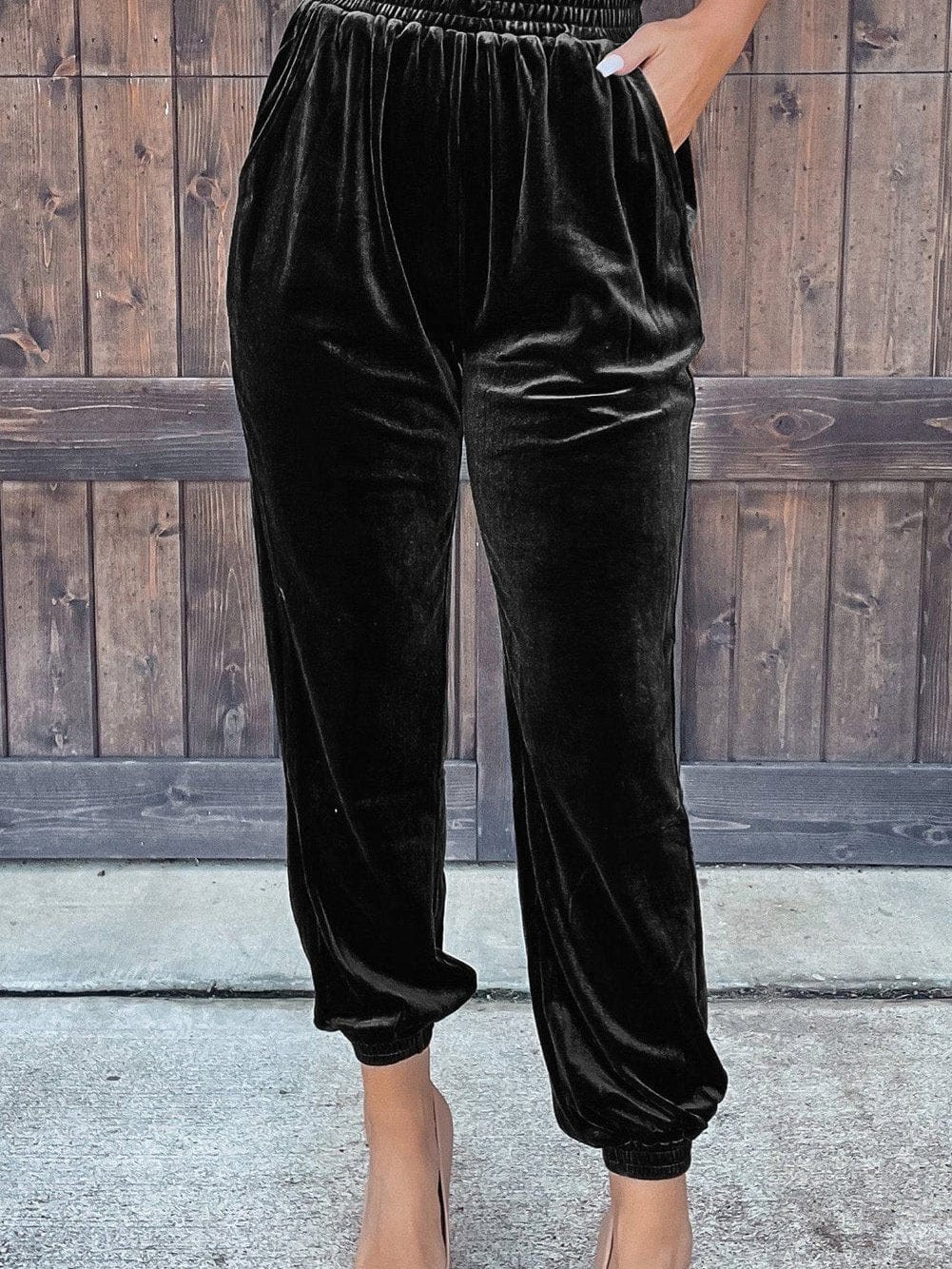 Elegant Black Velvet Jogger Trousers