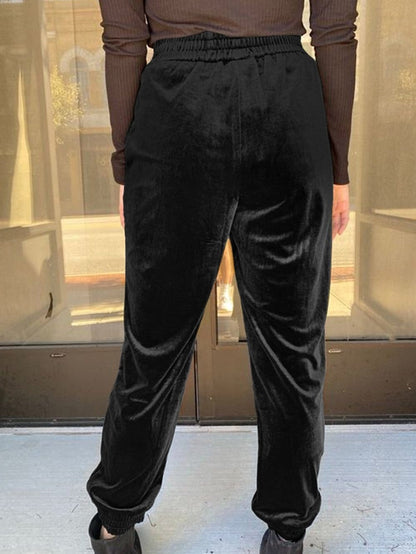 Elegant Black Velvet Jogger Trousers