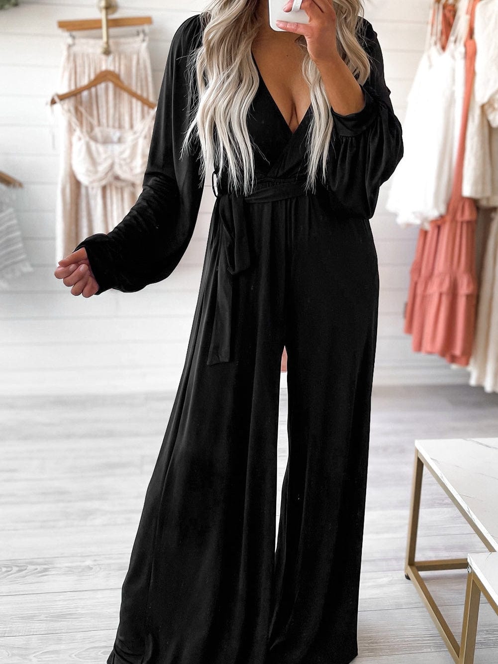Elegant Black Wide Leg Jumpsuit with Chic Back Cutout