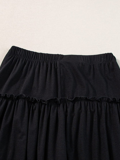 Elegant Black Wide Leg Pants with Frilled Details