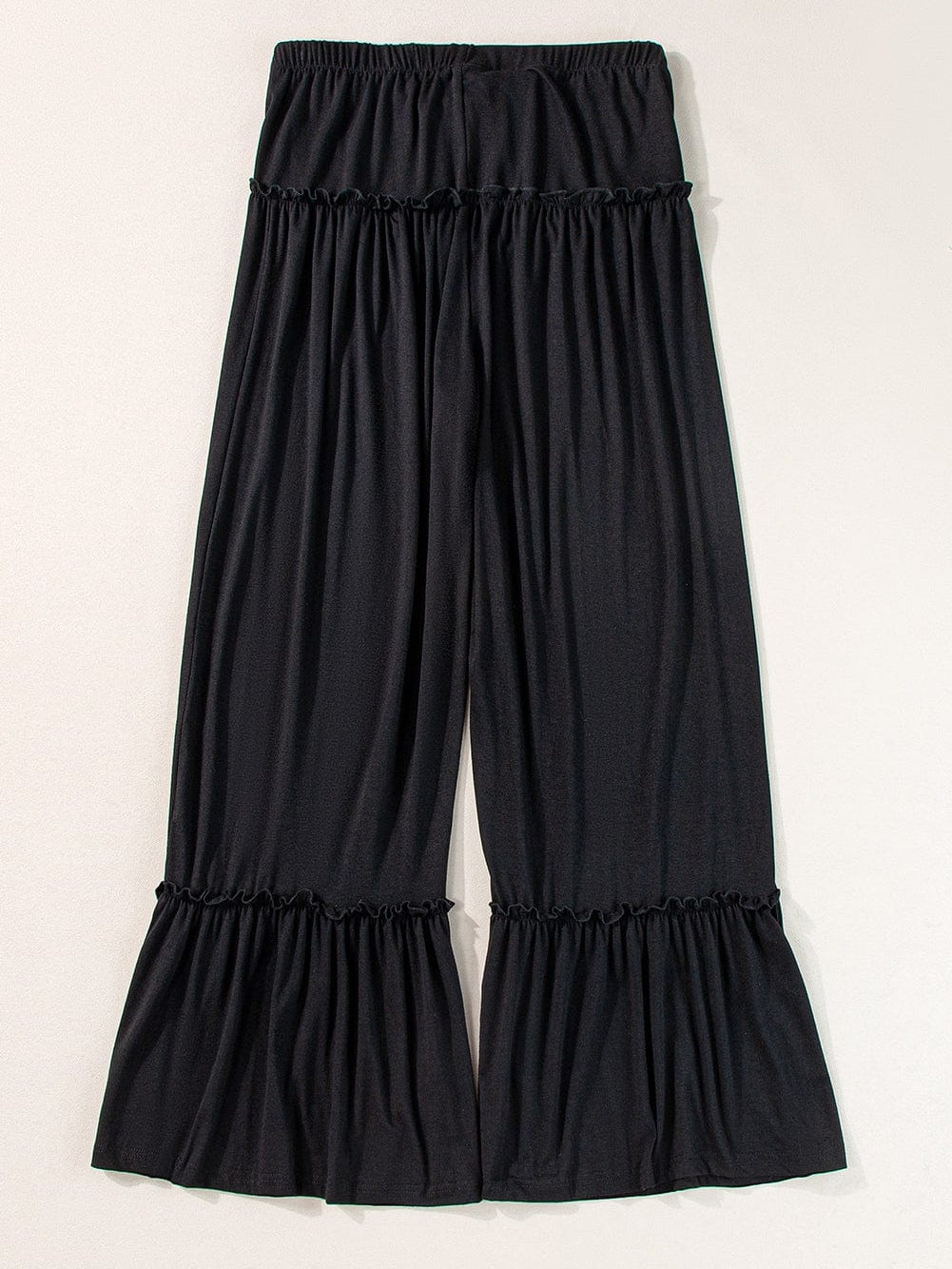 Elegant Black Wide Leg Pants with Frilled Details