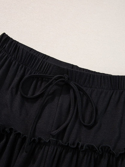 Elegant Black Wide Leg Pants with Frilled Details